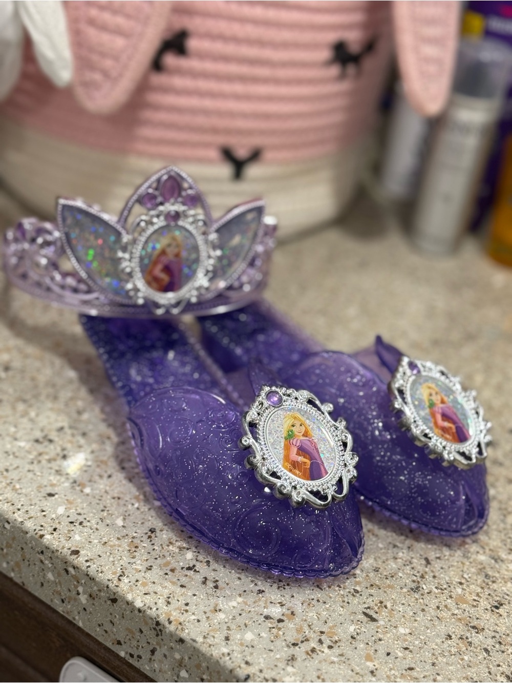 Disney Purple Sparkle Princess Dress-Up Sandals with Tiara